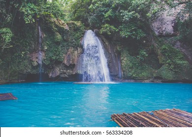 Tropical Waterfall Kawasan Falls. Cebu Island In Philippines