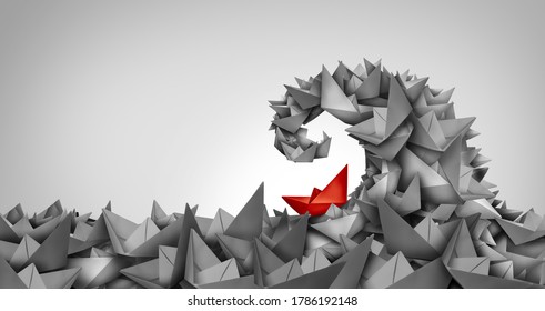 Trouble concept as a business symbol as a paper boat climbing uphill as a metaphor for struggle and overcoming obstacles and competition strategy.