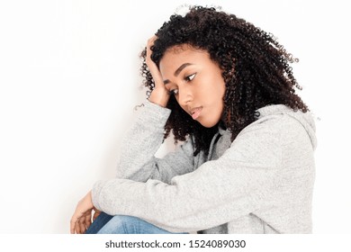 Troubled Black Teen Isolated On White Background