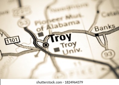 Troy. Alabama. USA On A Map