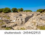 Troy ancient city view. Ancient city ruins in Turkey background photo. Visit Turkiye concept.