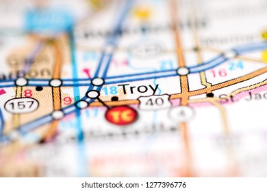 Troy. Illinois. USA On A Geography Map