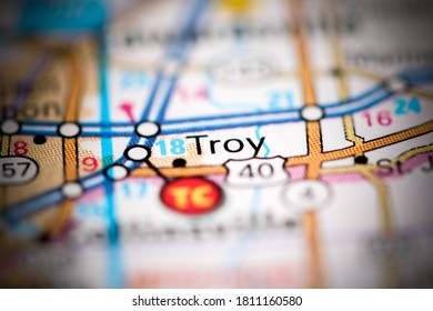 Troy. Illinois. USA On A Geography Map