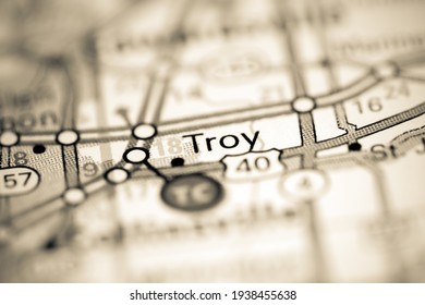 Troy. Illinois. USA On A Geography Map