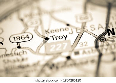 Troy. Kentucky. USA On A Geography Map