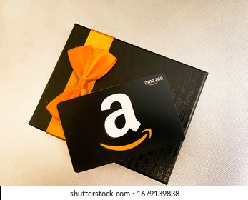 Troy, Michigan, USA - December 27, 2019 : A $50 Amazon gift card allows the recipient to purchase items from the Amazon.com website.