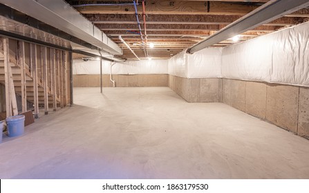 Troy, Michigan  USA - October 20- 2020: New Basement Has Been Insulated And Waterproof