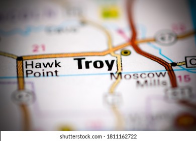 Troy. Missouri. USA On A Geography Map