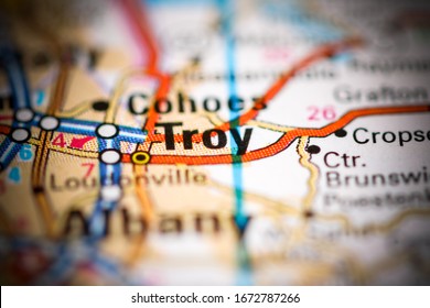 Troy. New York. USA On A Geography Map