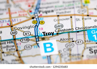 Troy. Ohio. USA On A Map