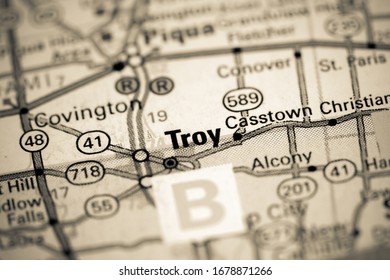 Troy. Ohio. USA On A Map