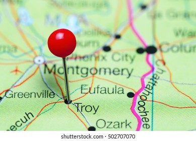 Troy Pinned On A Map Of Alabama, USA
