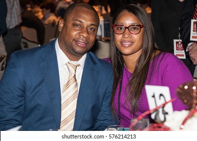 Troy Vincent And Wife Attends The Bart Starr Awards, 2017 AIA Super Bowl Breakfast On Saturday 4, 2017 At The Marriott Marquis Houston, Texas - USA 