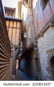 Troyes, France - August 19th 2022 - The Famous Narrow Cat Street In The City Center Of Troyes In France