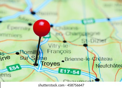 Troyes Pinned On A Map Of France
