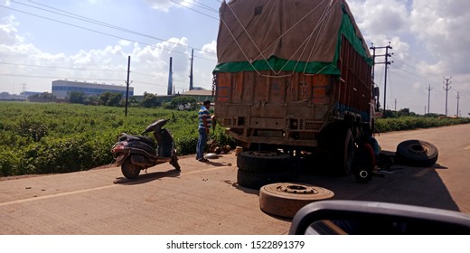 Truck Accident On Road At Bypass Root District Katni Madhya Pradesh In India Shot Captured On Oct 2019