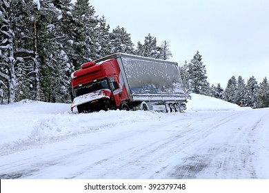 Truck Accident On Snow And Icy Road