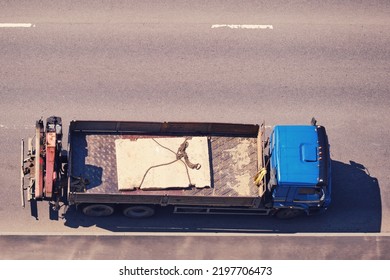 Truck Body With Concrete Slab During Road Repair, Top View