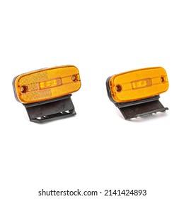 Truck or bus marker stop lights spare parts red bulbs isolated over white background