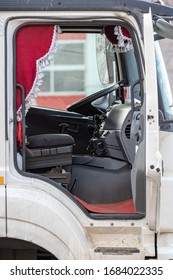 Truck Cab Inside View Through An Open Side Door