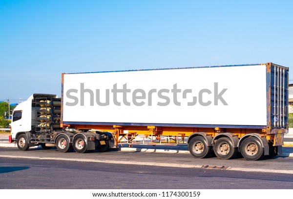 Truck container with blank space for\
advertising,transportation and logistic\
concept.