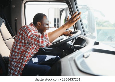 Truck driver gets angry while driving. - Shutterstock ID 2366437251