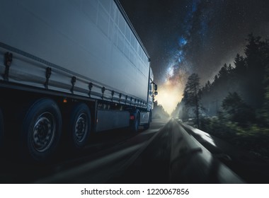 Truck Drives At Night