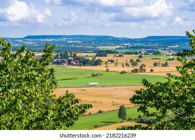 Truck Driving On A Country Road In A Rural Area From A High Angle View