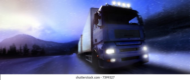  truck driving on country-road/photographic-retouching