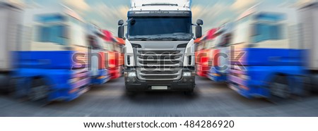 truck goes frontally along ranks of trucks Stock photo © 