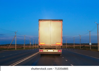 Truck Goes On Highway Rear View