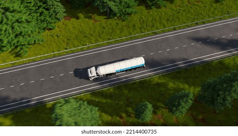Truck and Hydrogen gas tank trailer forest road  New Energy Hydrogen gas transportation  drone shot