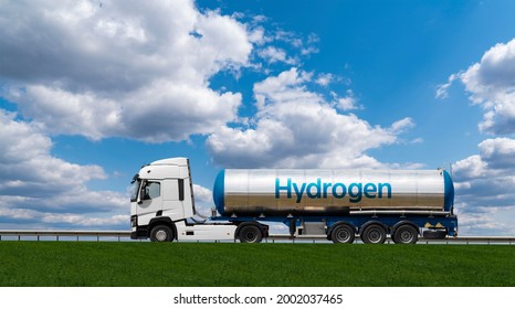 Truck With Hydrogen Tank Trailer. Concept