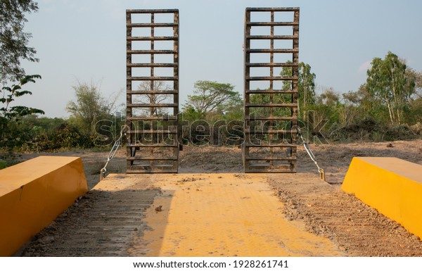 truck ladder on  construction site work on\
excavation to make a pond for\
agriculture.