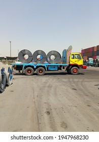 A Truck Leaving Port After Loading Of Steel Coils    - Karachi Pakistan - Apr 2021