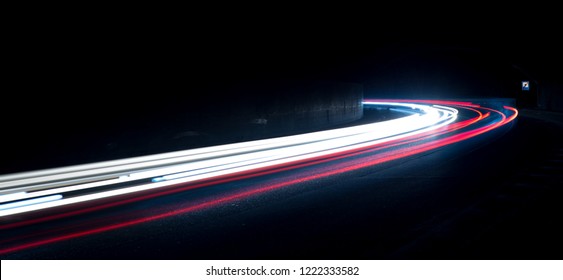 Truck light trails in tunnel. Art image . Long exposure photo taken in a tunnel  - Shutterstock ID 1222333582