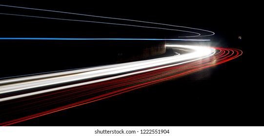 Truck light trails in tunnel. Art image . Long exposure photo taken in a tunnel  - Shutterstock ID 1222551904