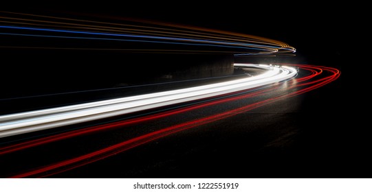 Truck light trails in tunnel. Art image . Long exposure photo taken in a tunnel  - Shutterstock ID 1222551919