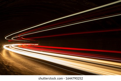 Truck light trails in tunnel. Art image . Long exposure photo taken in a tunnel  - Shutterstock ID 1644790252