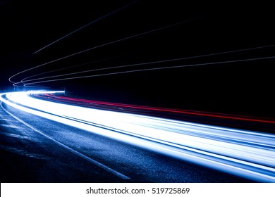 Truck light trails in tunnel. Art image . Long exposure photo taken in a tunnel  - Shutterstock ID 519725869