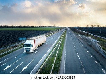 Truck in motion on highway, motion blur
