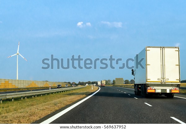 Truck on the highway in\
Poland