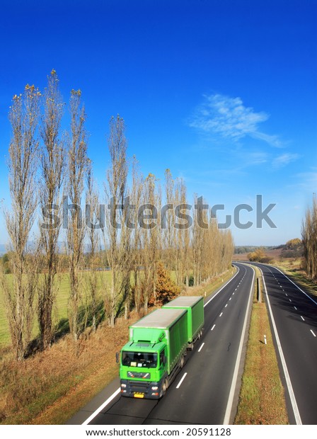 Truck on\
motorway
