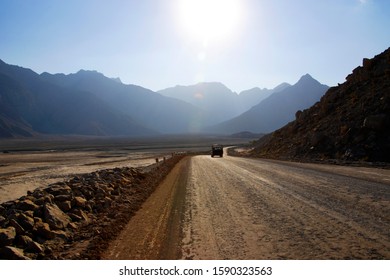 Truck On Remote Dirt Road, Near Khasab, Musandam Peninsula, Exclave Of Oman