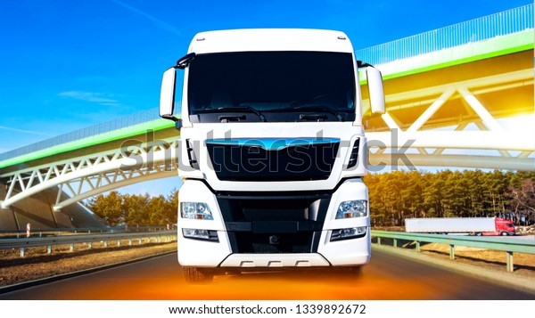 Truck on the road . Commercial transport . truck\
transport container 