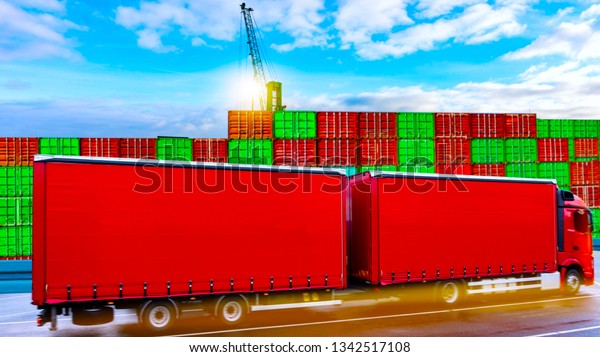  Truck on the road . Commercial transport .\
truck transport container