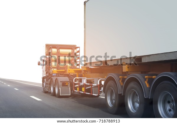 Truck on road container,\
transportation concept.Transporting Land transport on white\
background