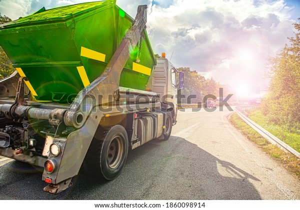 truck on the road, Urban recycling waste and garbage\
services  ,