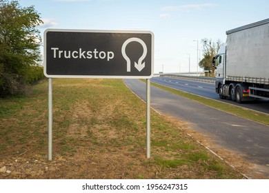 Truck Stop Road Sign On Uk Motorway In England