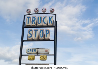  Truck Stop Sign On Highway Roadside